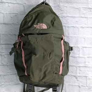 The North Face Backpack Green Pink Trim Ripstop Hiking  Bag s9